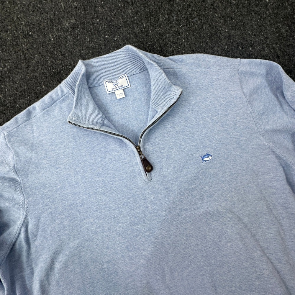 Southern Tide Sweater Men XXL Light Blue 1/4 Zip Skipjack Heather Pullover Logo